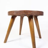 Antique Stool With Carvings Of A Farmer With A Alpaca From 1940s