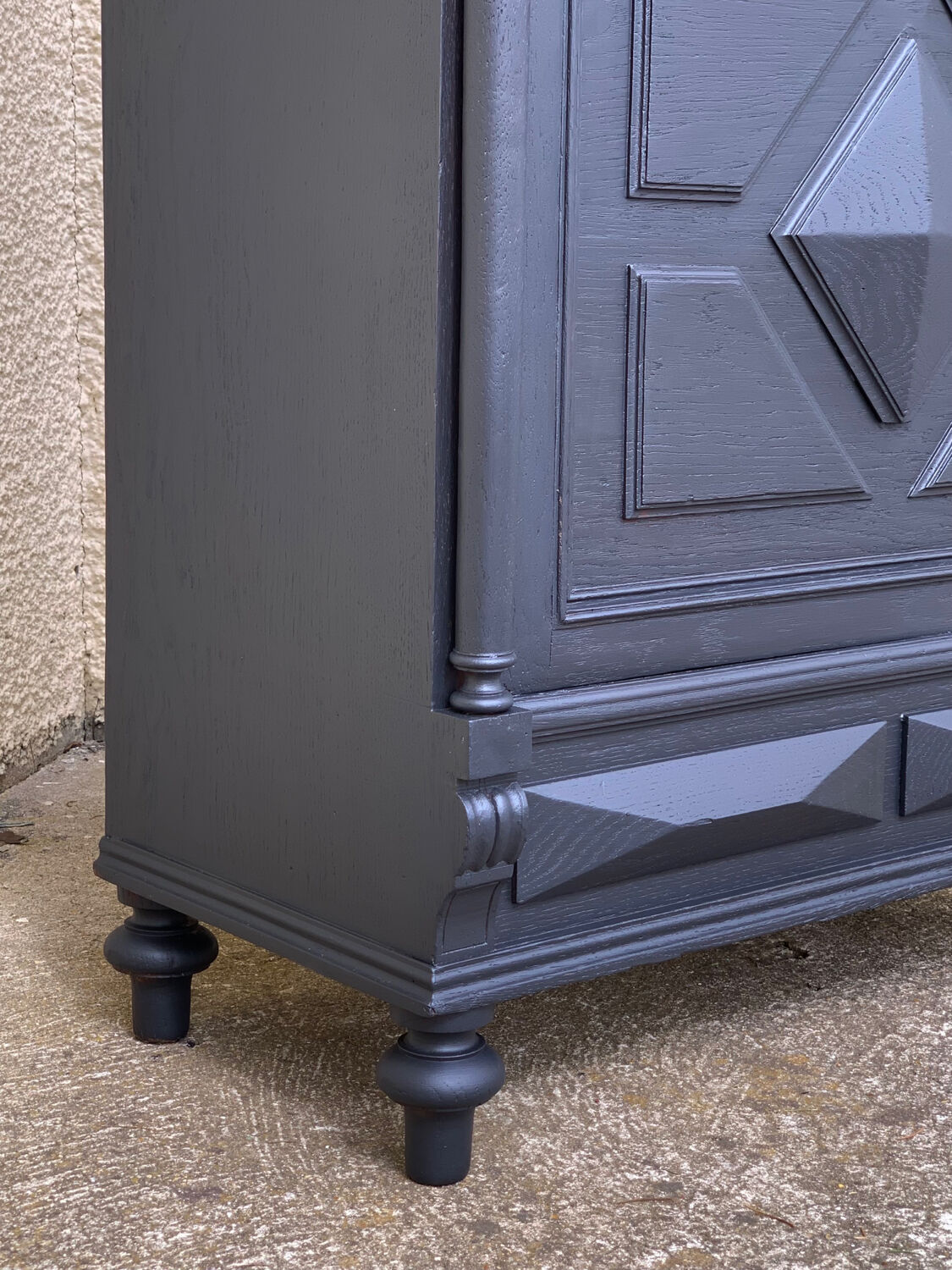 Armoire parisienne vitrée noire et vert grisé 150cm