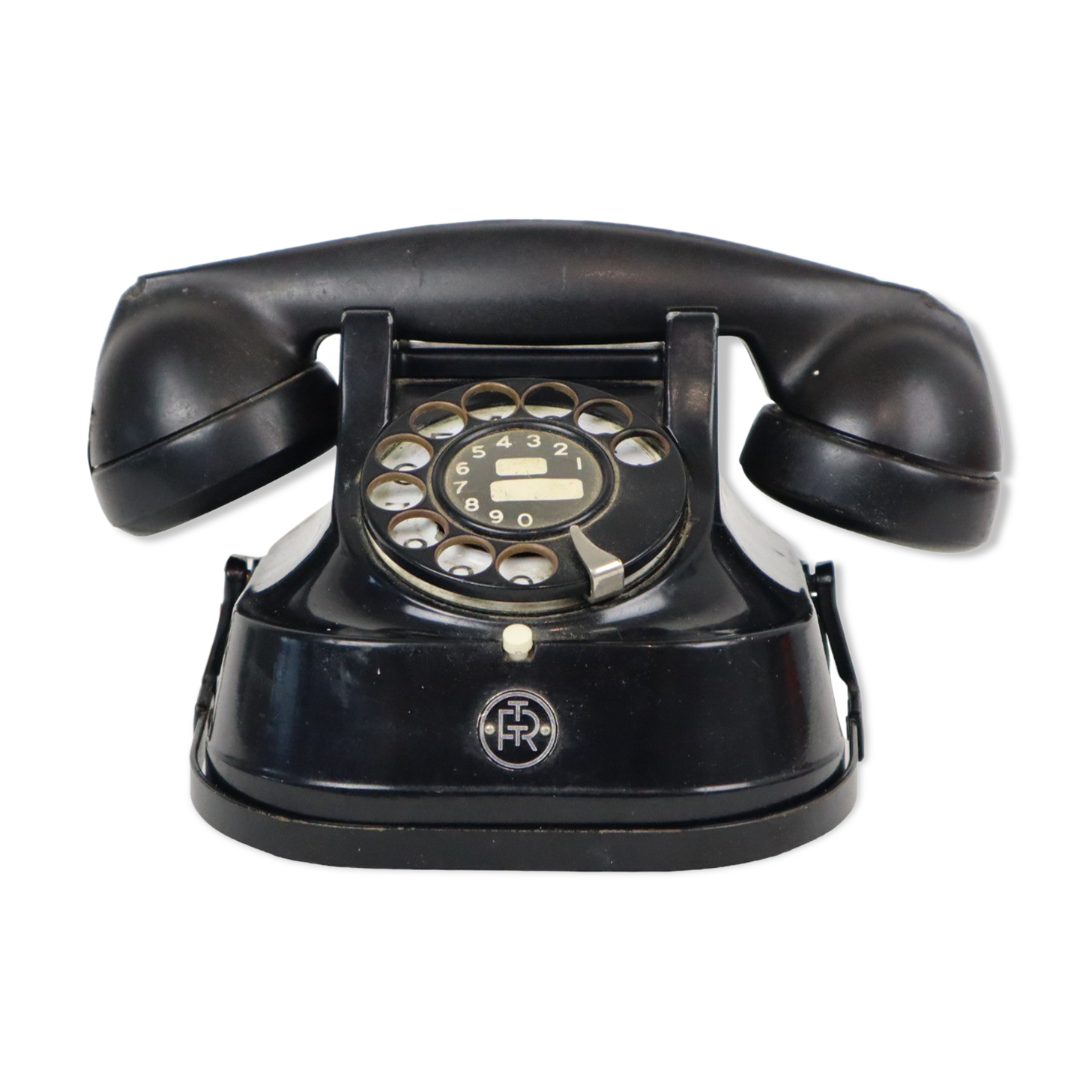Old rotary dial telephone black metal bakelite rtt 1965