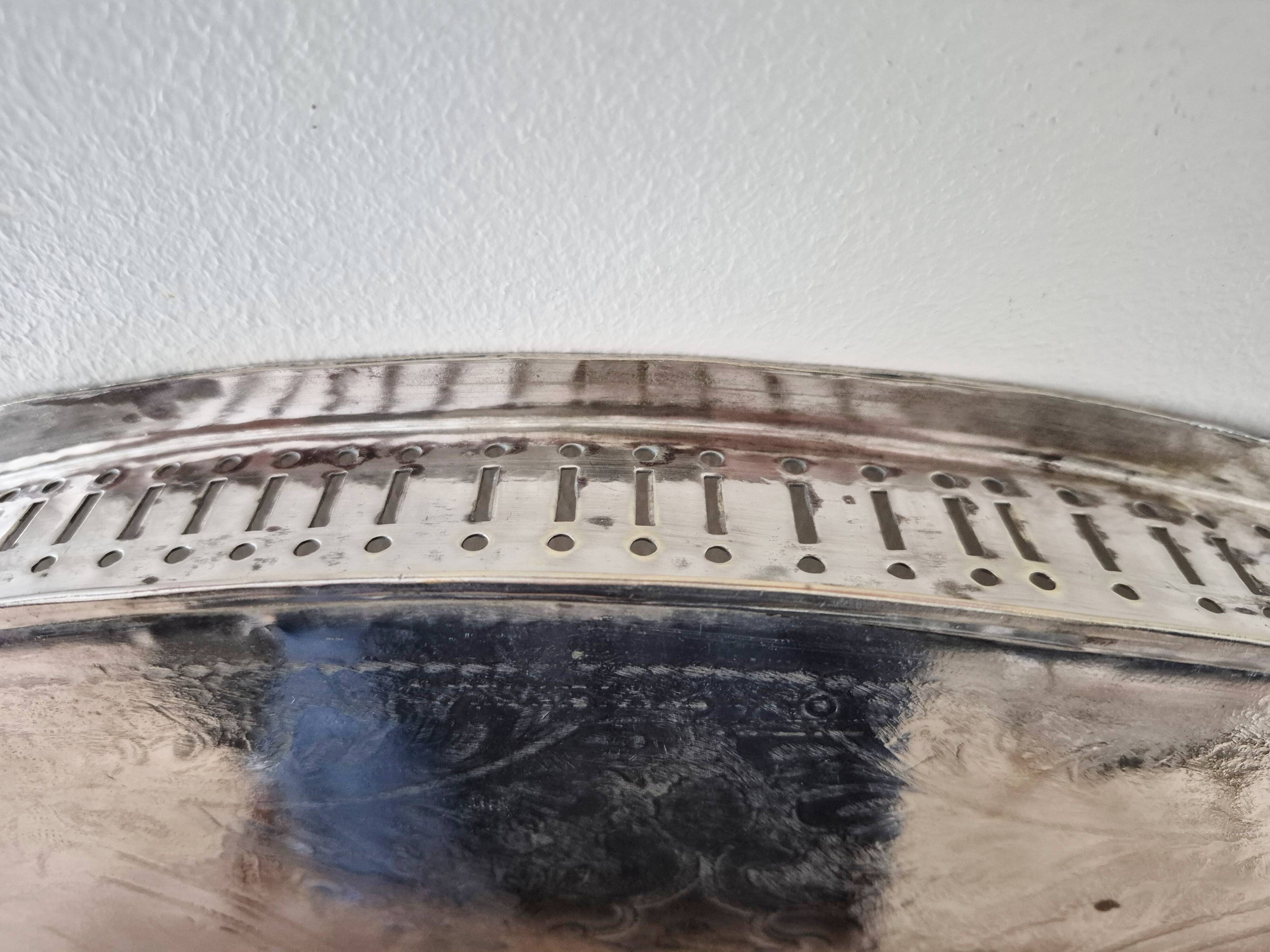 Oval silver-plated metal serving dish