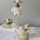 Candlestick for 3 candles, aged whitewashed metal, shabby chic