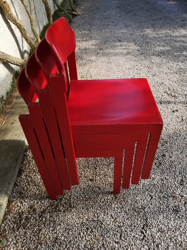 Set de 4 chaises en hêtre rouge de Rainer Schell 1960