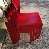 Set of 4 red beech chairs by Rainer Schell 1960