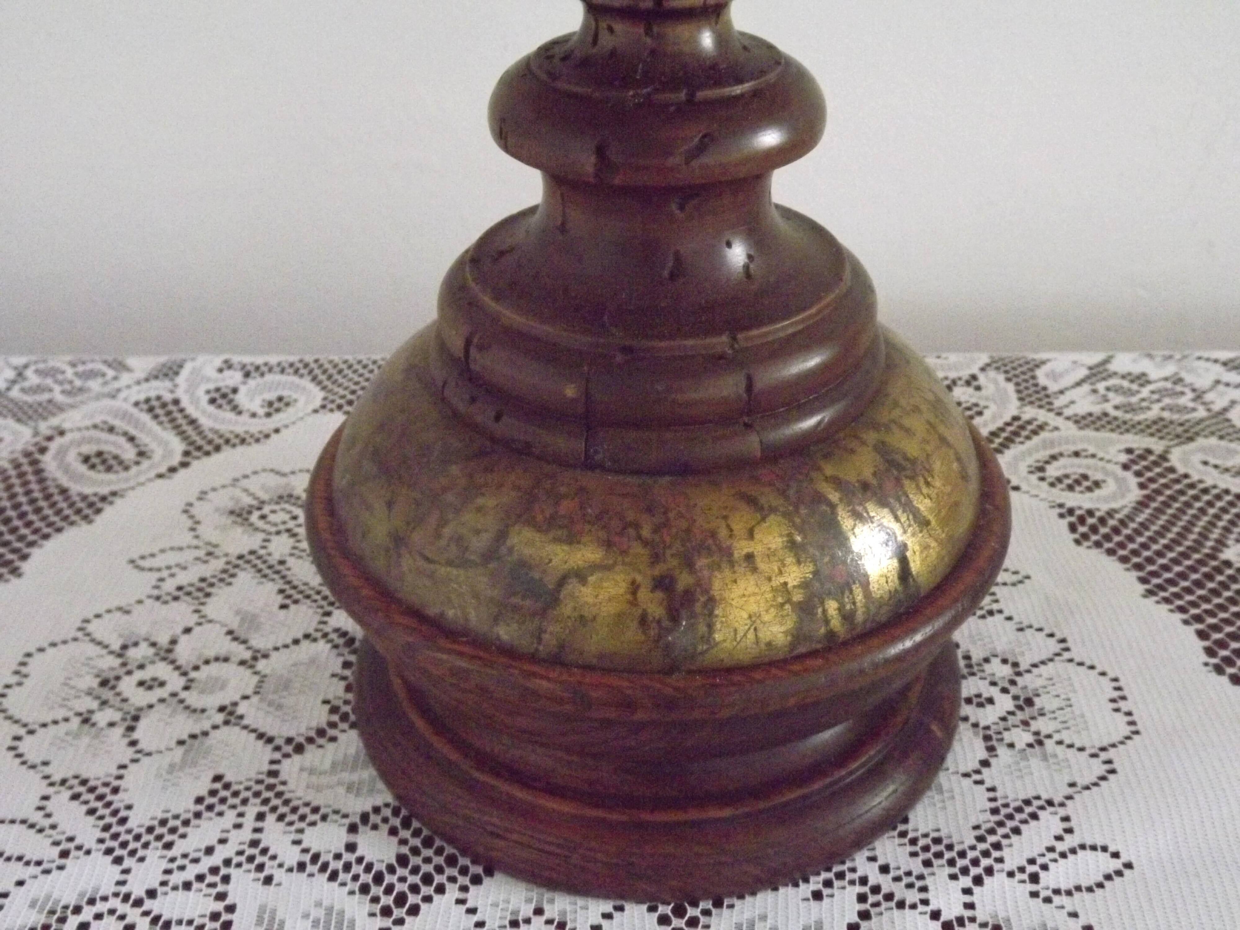 Vintage French Country Style Lamp Turned Wood Base & Layered Fabric Shade
