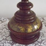 Vintage French Country Style Lamp Turned Wood Base & Layered Fabric Shade
