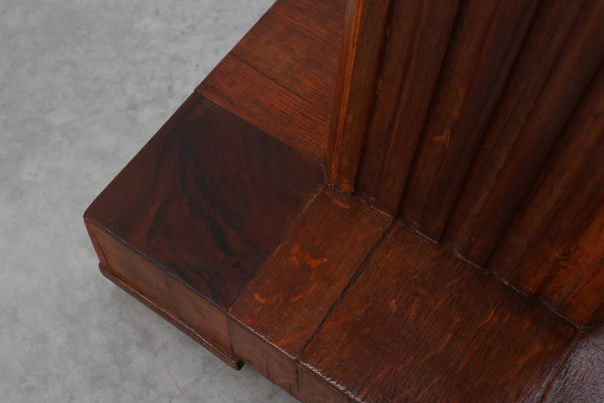 Art Deco oak and red marble pedestal or side table, France 1920s