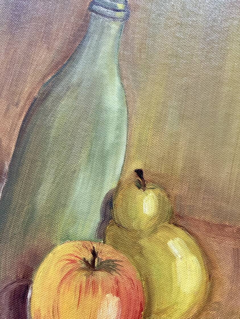 Still life oil on cardboard canvas
