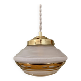 Vintage art deco globe pendant light in white and gold frosted glass