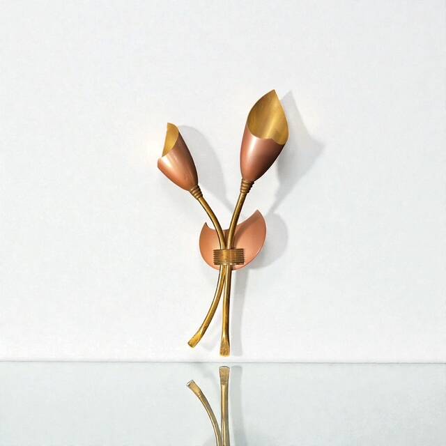 Vintage 1950s brass double wall sconce in the Italian Stilnovo style