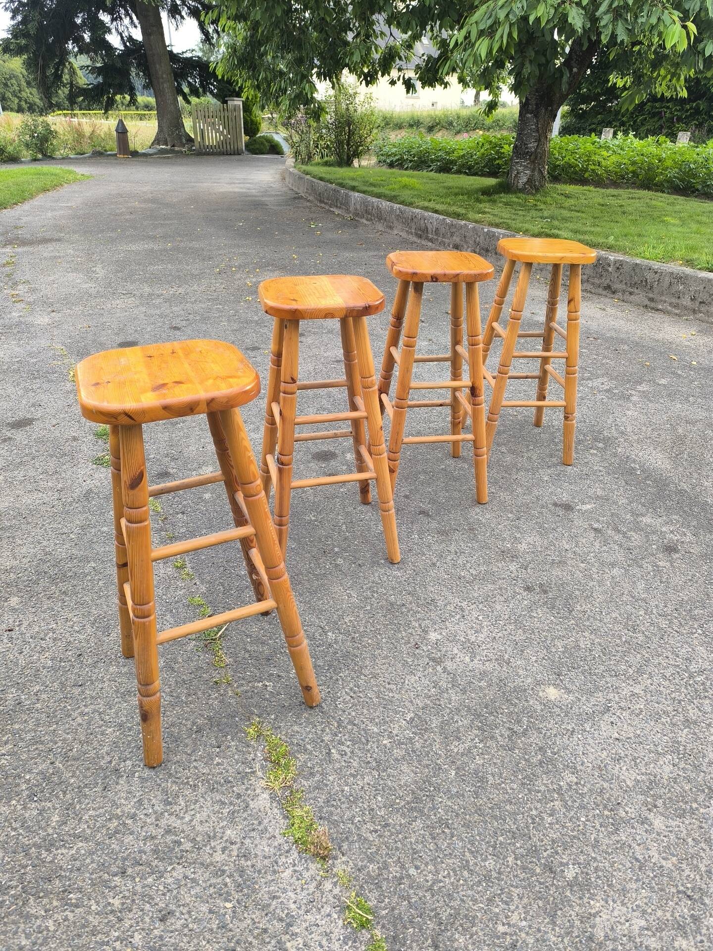 4 pine bar stools circa 1980
