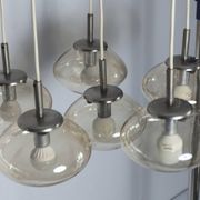 Light smoked glass water drop chandelier with 6 drops from the 1960s.