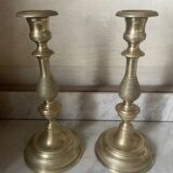 Antique pair of gilded bronze candlesticks