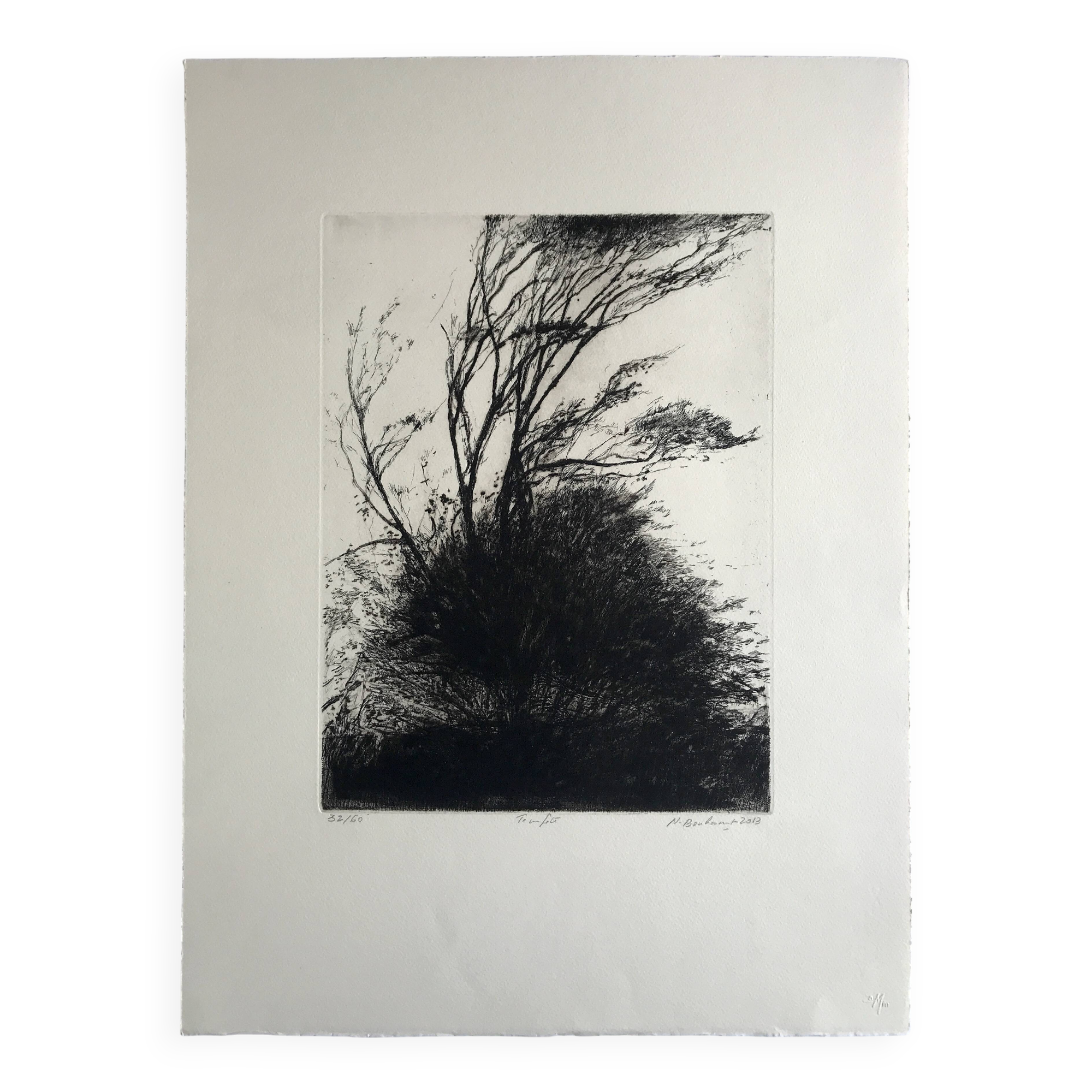 Nicole BOUHARMONT, Tempête, 2013. Original signed drypoint