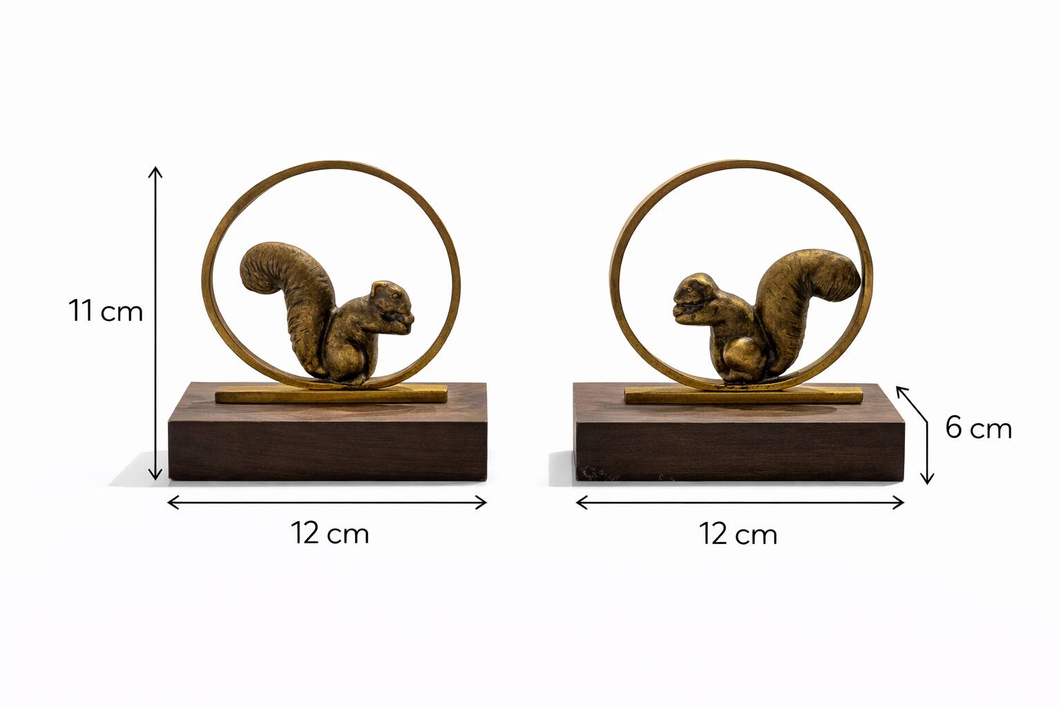 Rare Pair of Art Deco Bookends "Squirrels" in Gilded Bronze and Rosewood
