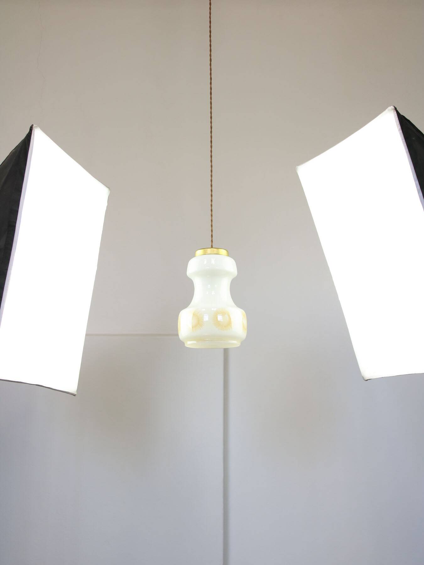 Mid-Century Italian Opaline and Brass Pendant Lamp