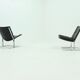 Set of 2 Danish lounge chairs by Kebe Møbler model Eagle with black leather.
