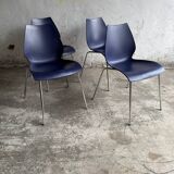 Set of 4 Kartell Maui Chairs — Navy Blue Polypropylene Seats, Chrome Legs, by Vico Magistretti