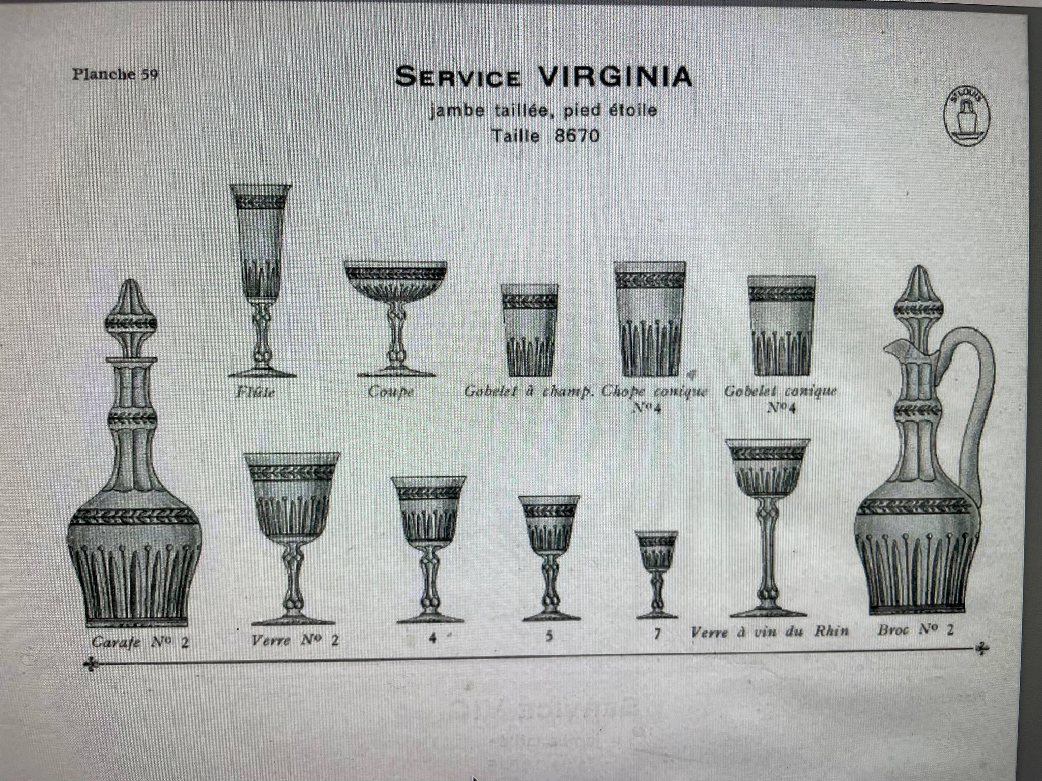 Carafe aiguière Saint Louis Virginia taillé 8670 non estampillée