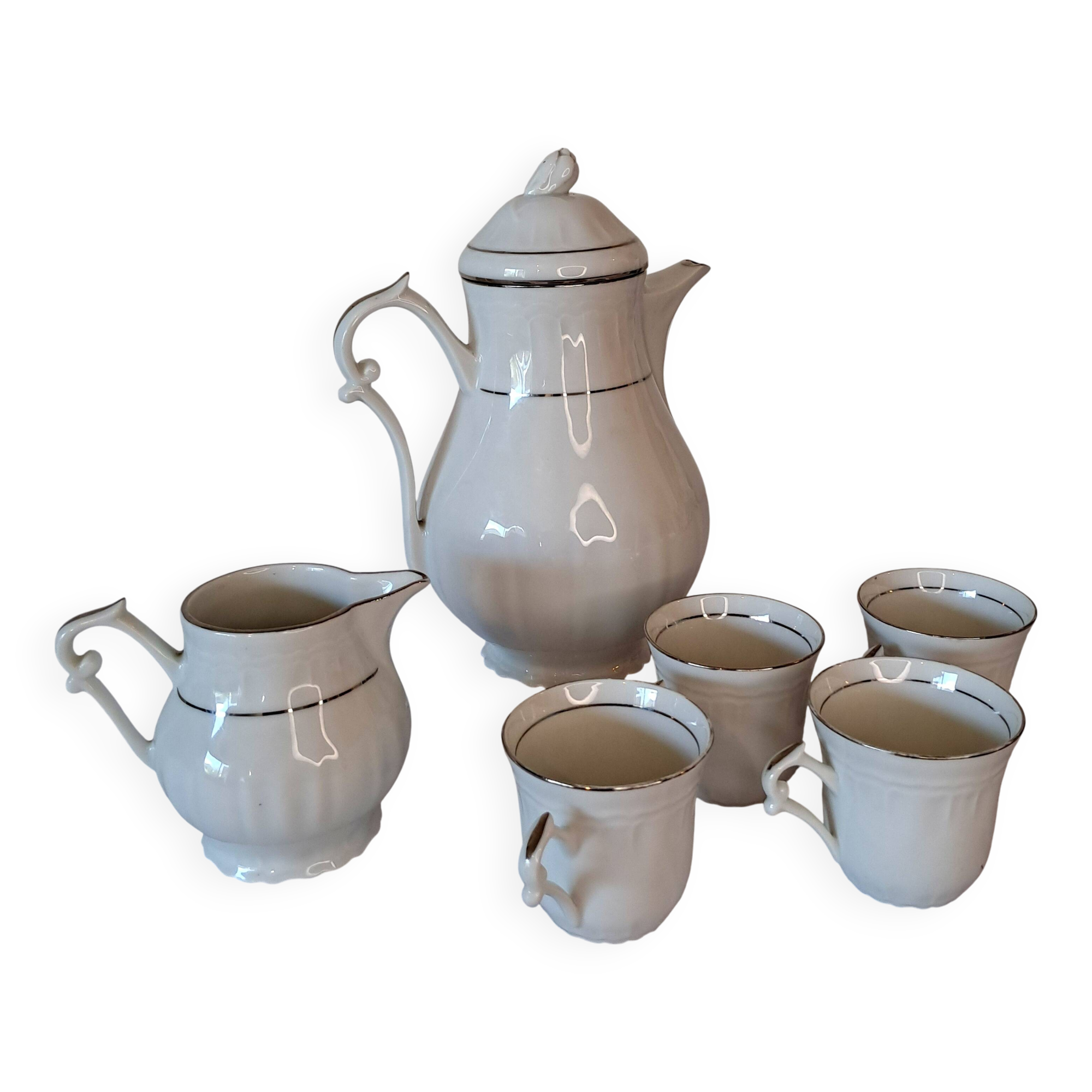 Vintage coffee set – Masse Surget Mehun – white and gold porcelain