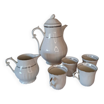 Service à café vintage – Masse Surget Mehun – porcelaine blanche & dorée