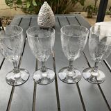 4 Saint Louis water glasses. Venetian ribbed massenet model