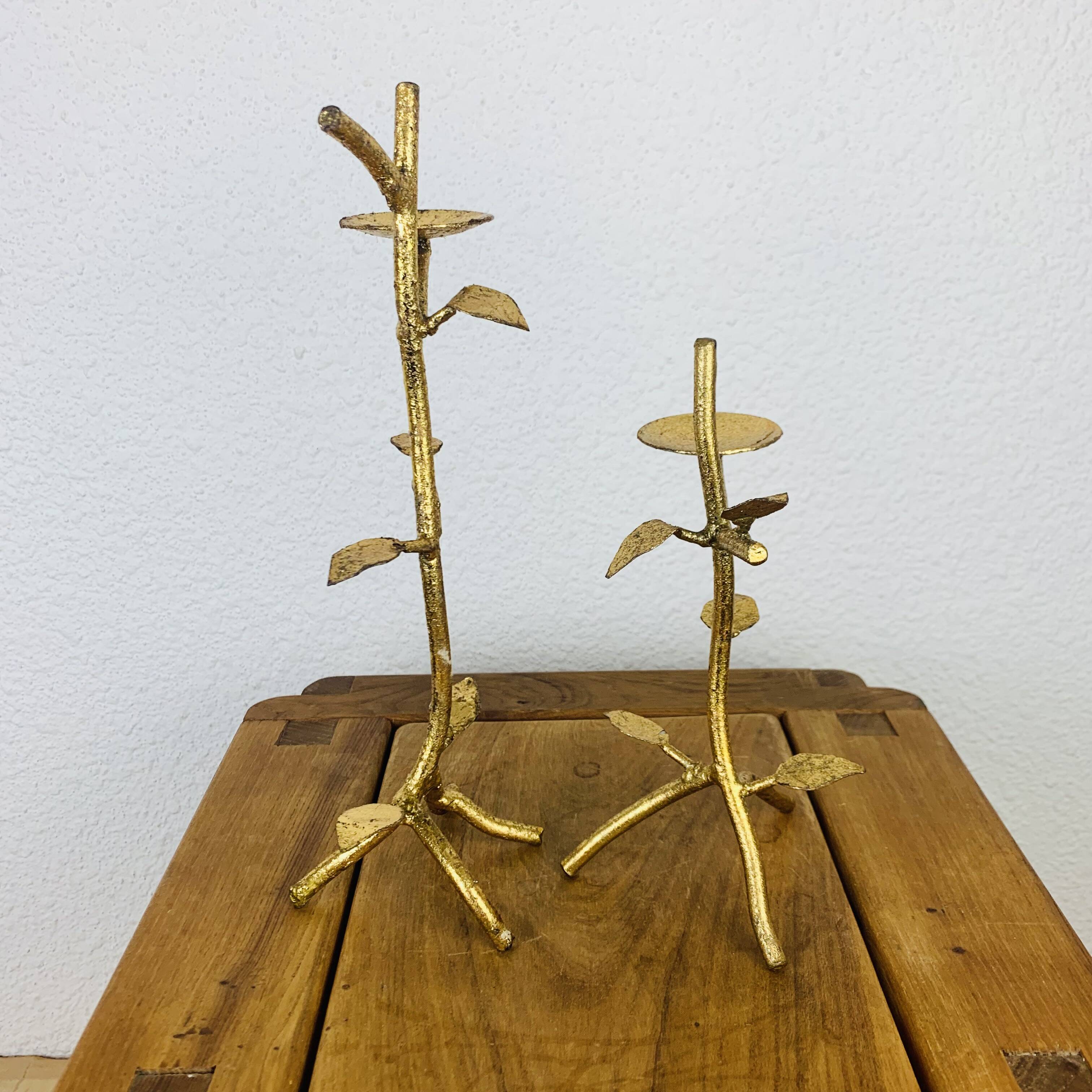 Pair of golden foliage candlesticks