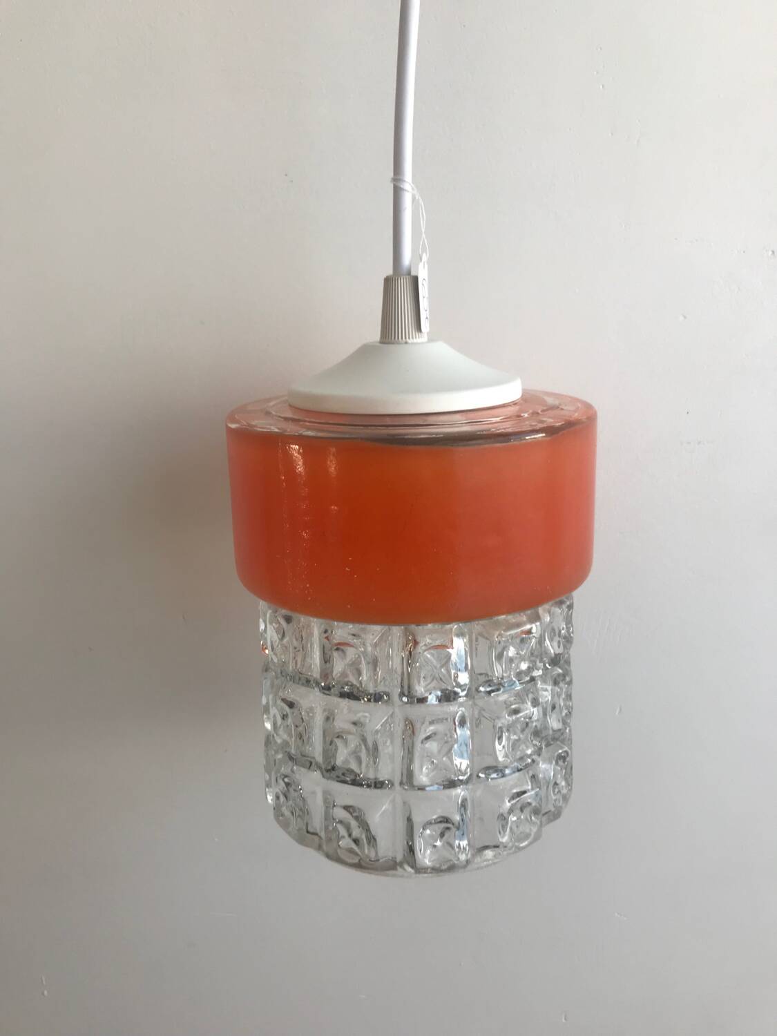 Vintage Glass Globe Pendant 70' Orange Band Electrical System New
