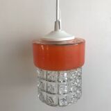 Vintage Glass Globe Pendant 70' Orange Band Electrical System New