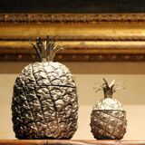 Mid-Century Modern Italian Silvered Pineapple Ice Bucket and Sugar Bowl, 1970s, Set of 2