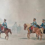 Tableau dessin "Cavalerie" Militaria par Théodore Fort (1810-1896)