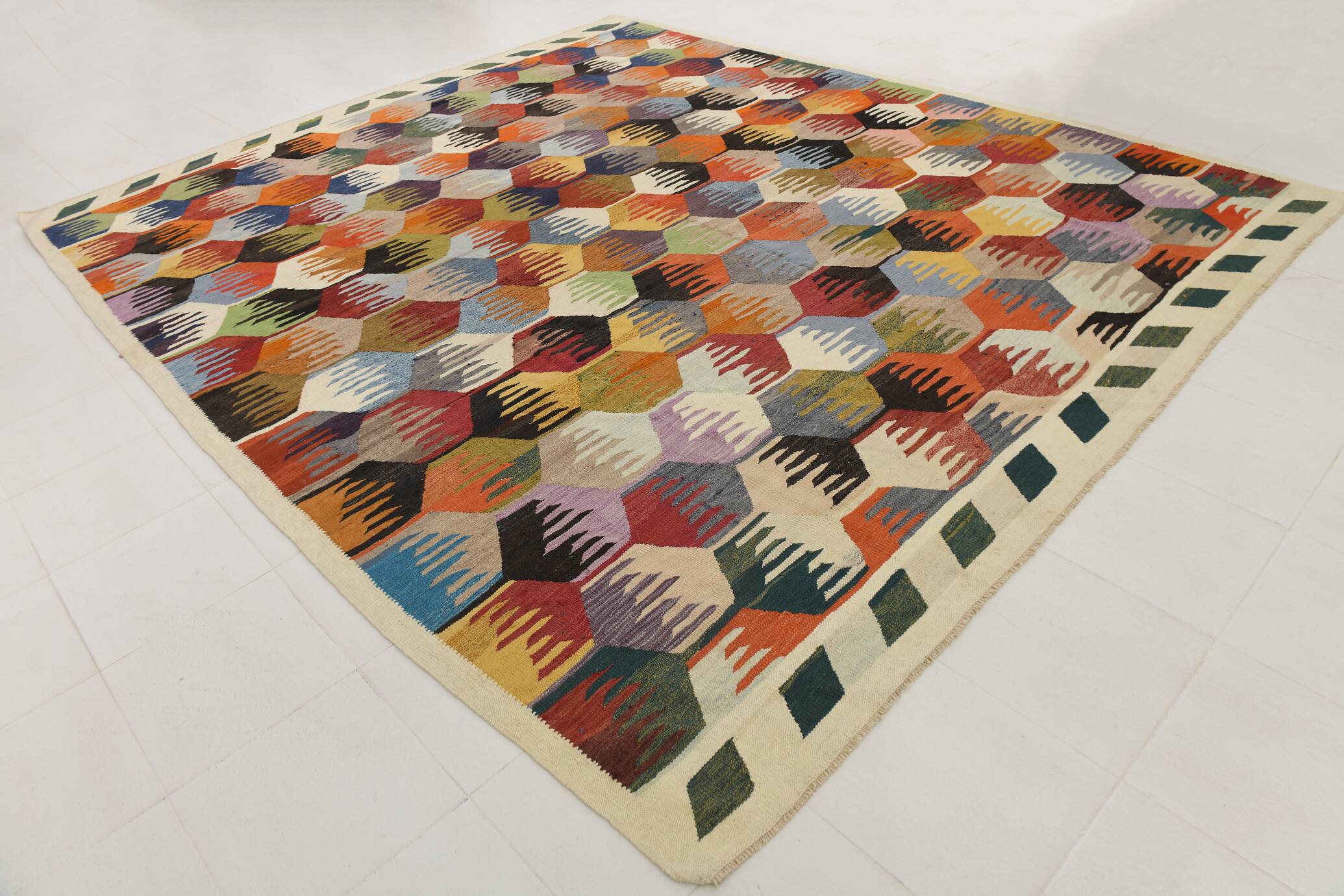 8x12 Kilim Rare Style Multicolor Designer Vintage Kilim Rug, 255x376 Cm