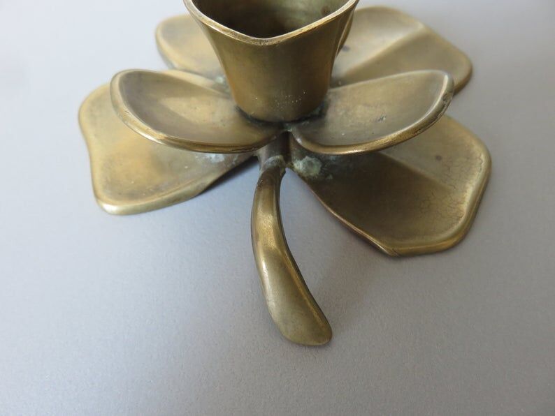 Flower candle "4-leaf clover" in 70s brass
