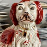 Pair of red Cavalier King Charles dogs in Staffordshire pottery, 19th century.
