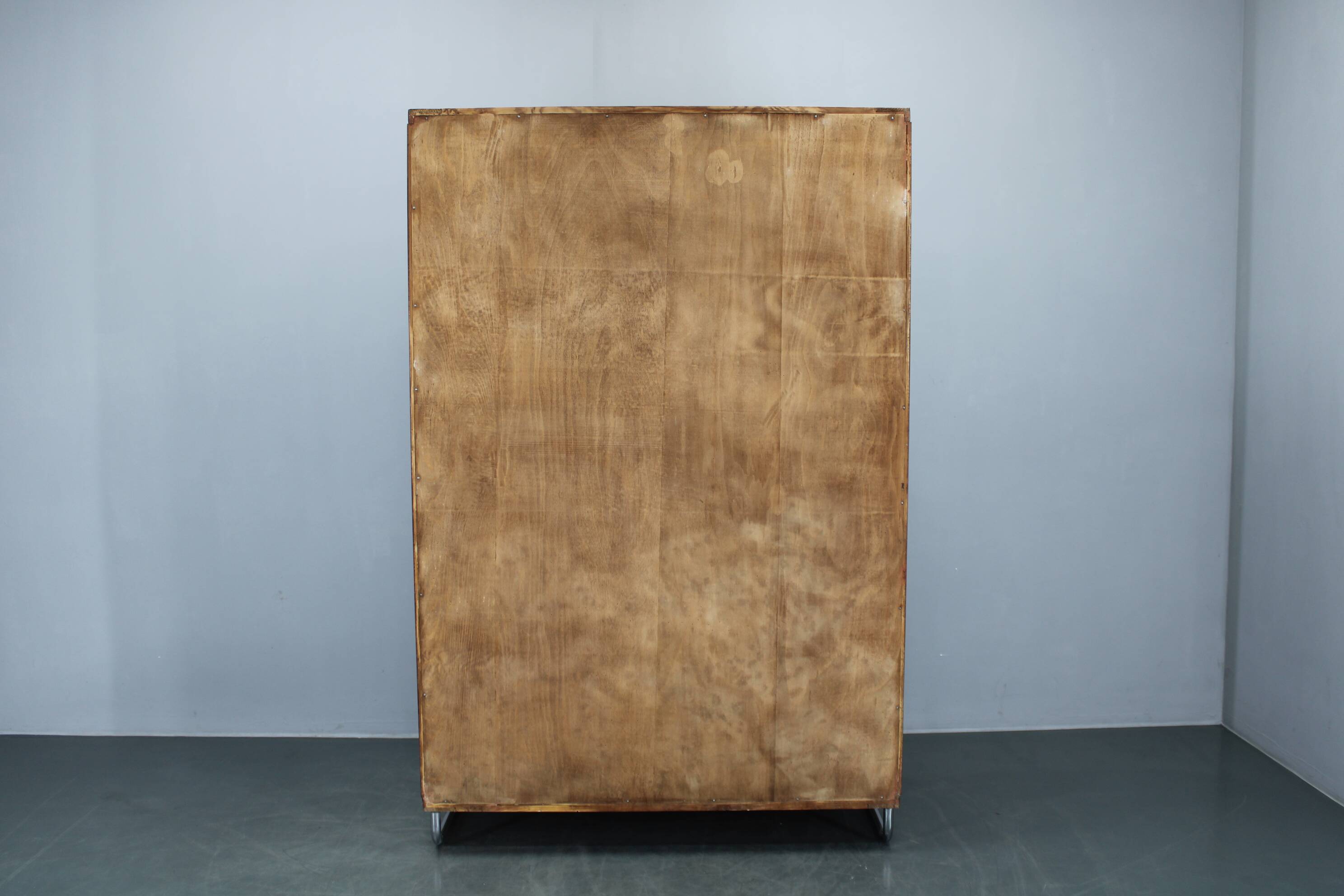 1940s Bauhaus Wardrobe by Hynek Gottwald , Walnut & Beech Veneer, Chrome De