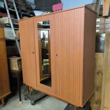 Vintage wardrobe with needle feet and 2 mirrored doors