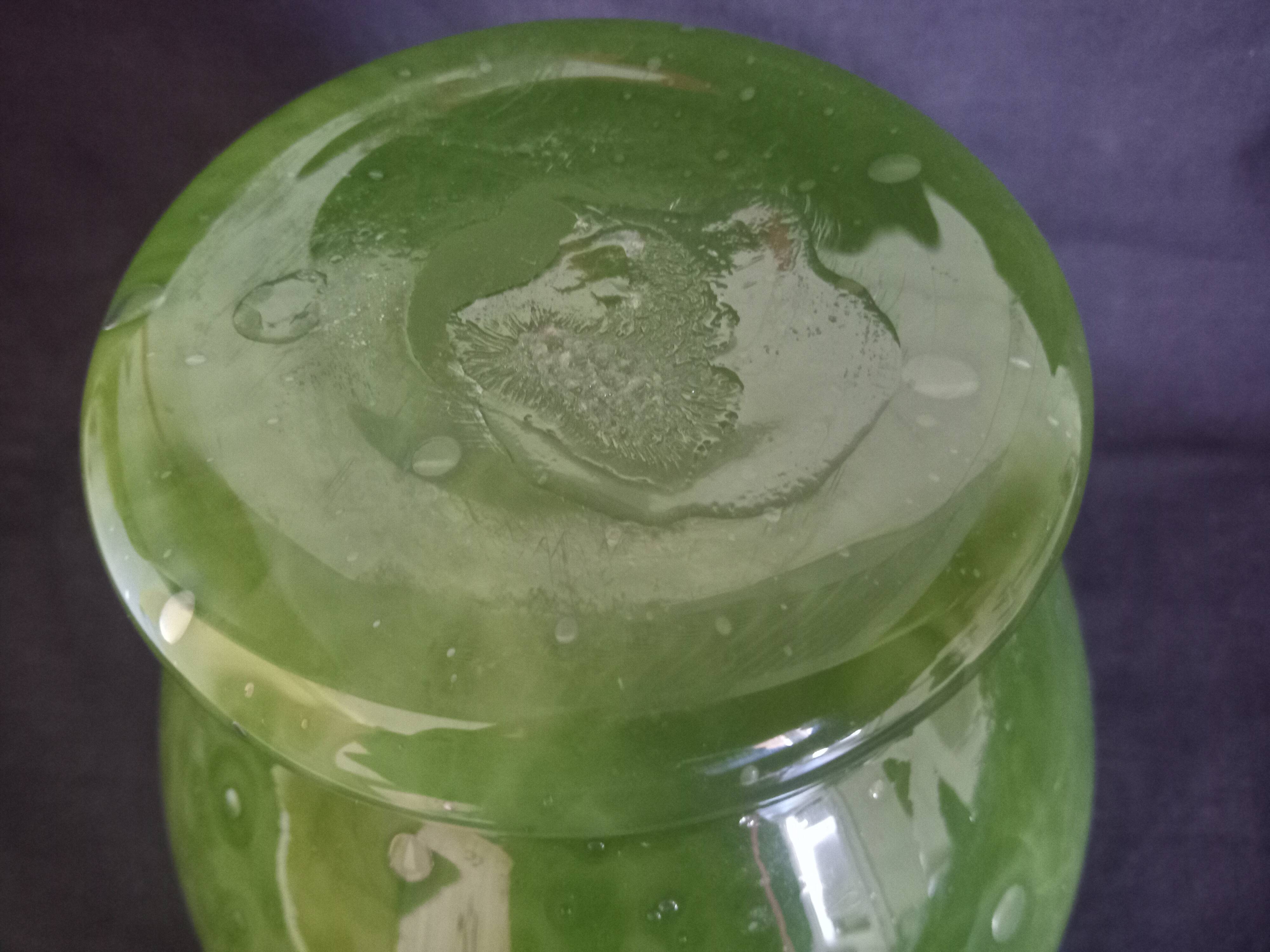 Biot vase in mouth-blown glass, with bubbles, grass green color
