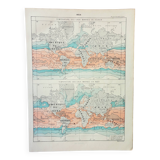Old engraving 1898, Water temperatures, map • Lithograph, Original plate