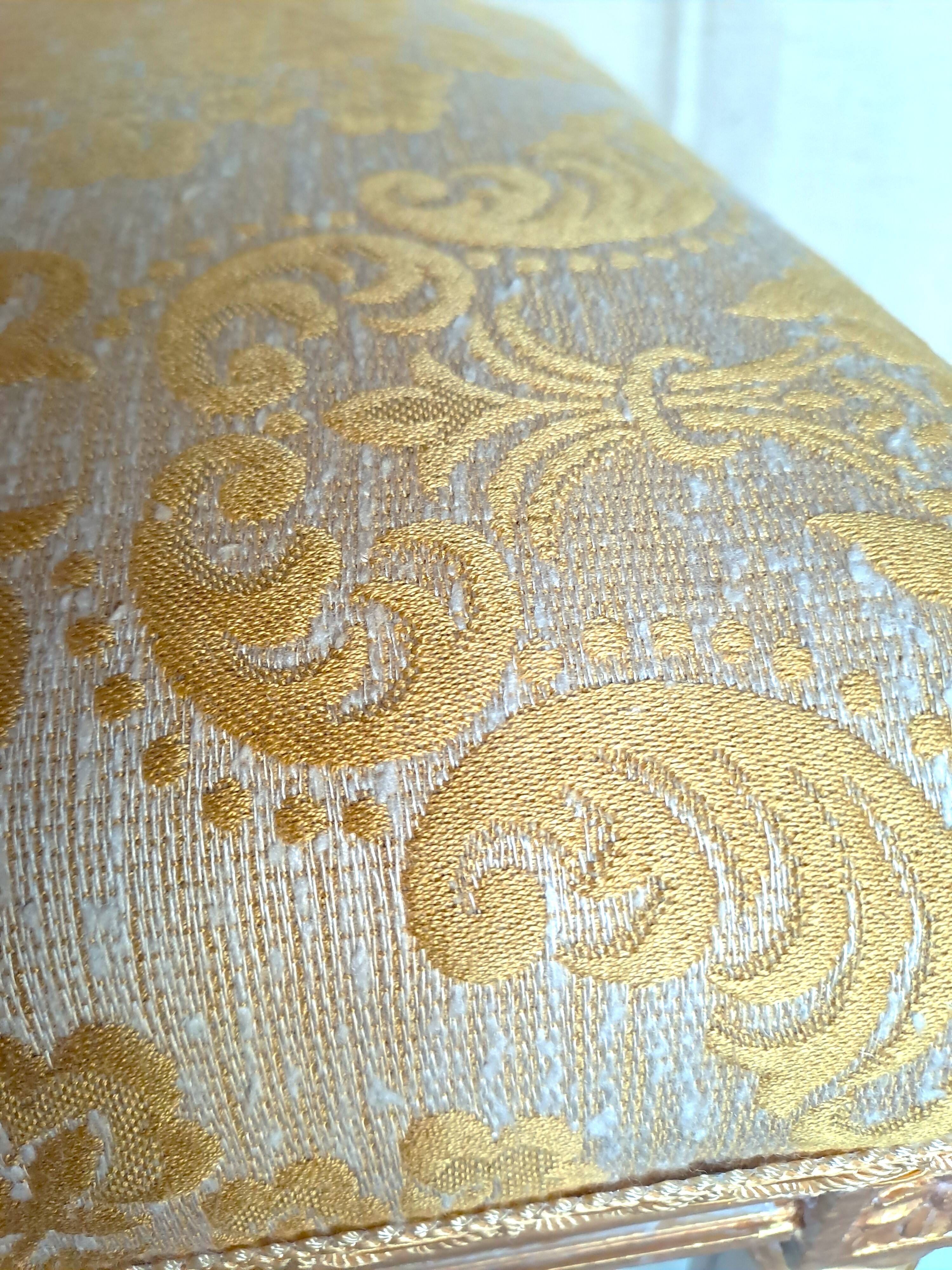 Piano stool in gold wood, Empire style, 19th century upholstery restoration