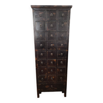 Multi-drawer cabinet with antique patina