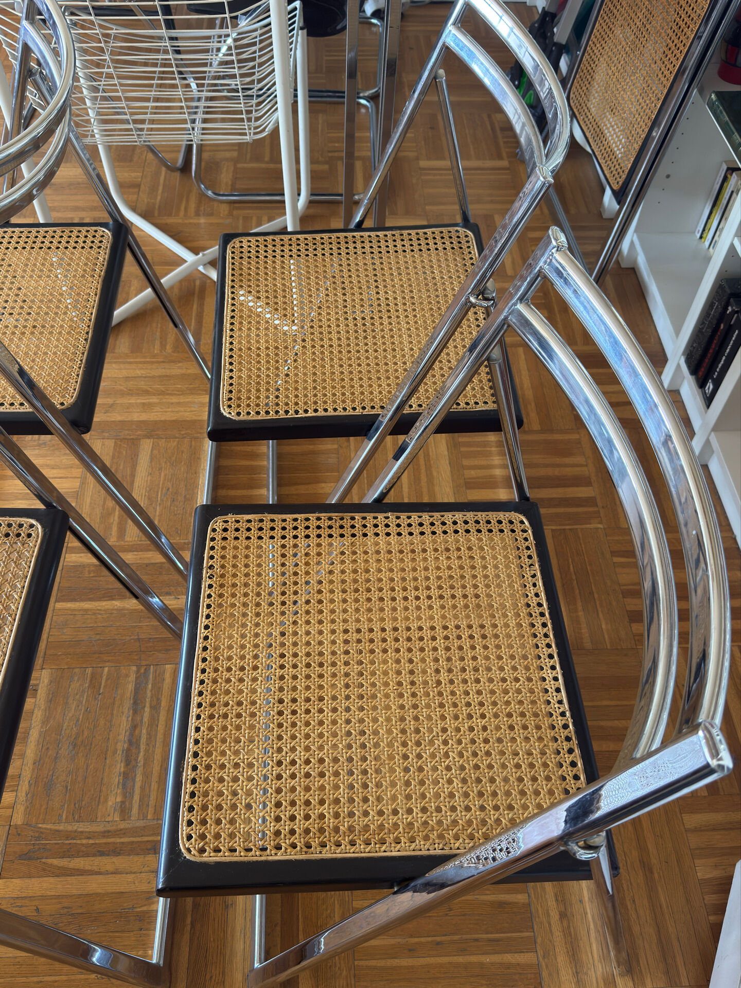 Set of 4 Italian folding chairs with caning.
