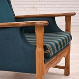 1970s, Danish highback armchair, furniture wool, solid oak wood.