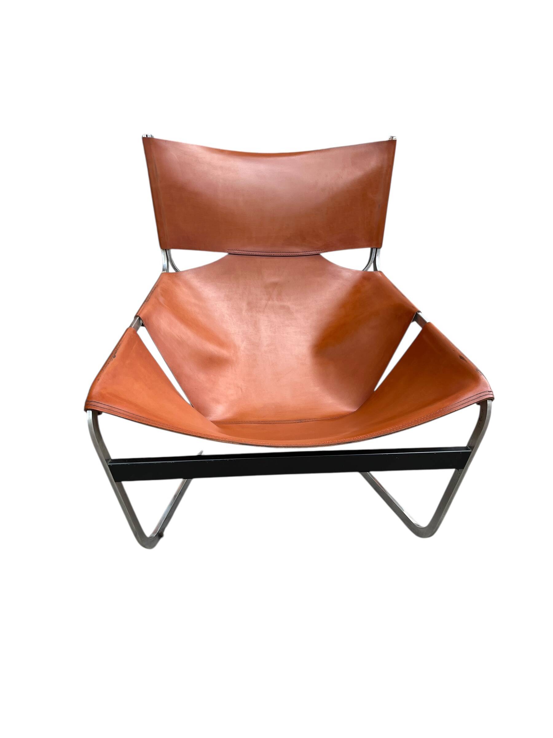 F444 lounge chair in cognac leather by Pierre Paulin for Artifort
