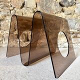 Smoked Plexiglas magazine rack by Michel Dumas for Roche Bobois 1970