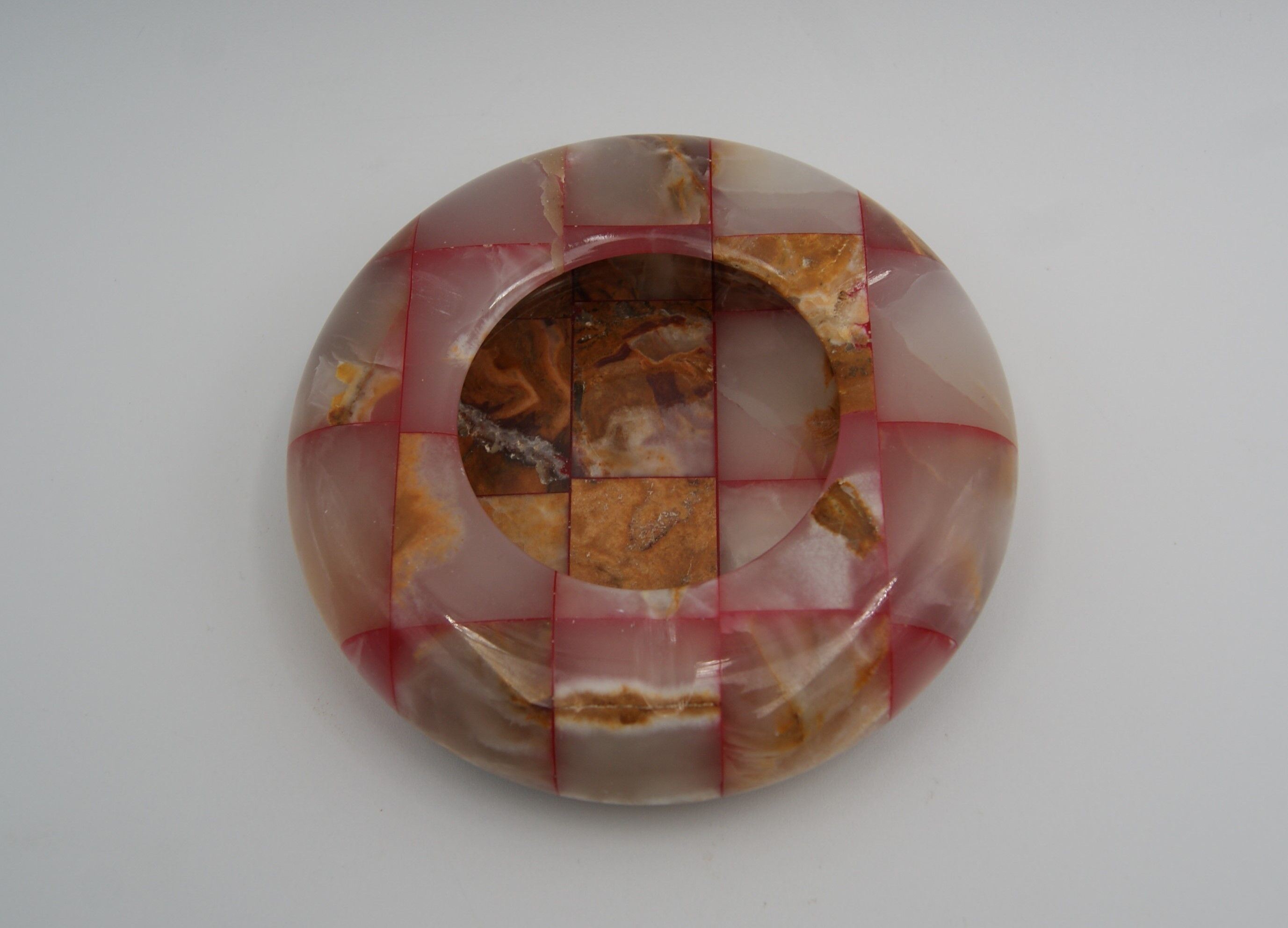 vintage onyx checkerboard round ashtray