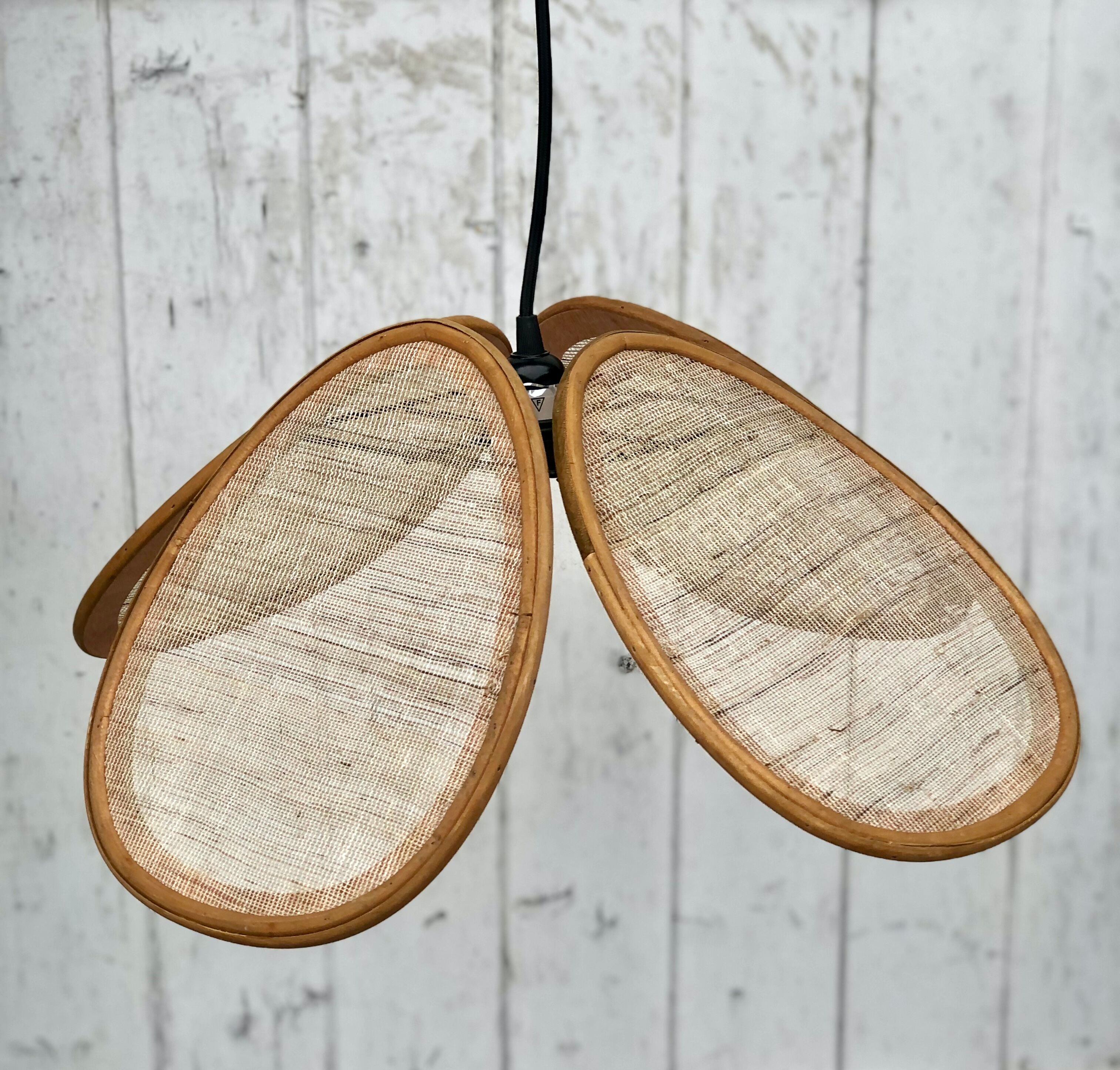 Suspension fleur rotin et lin