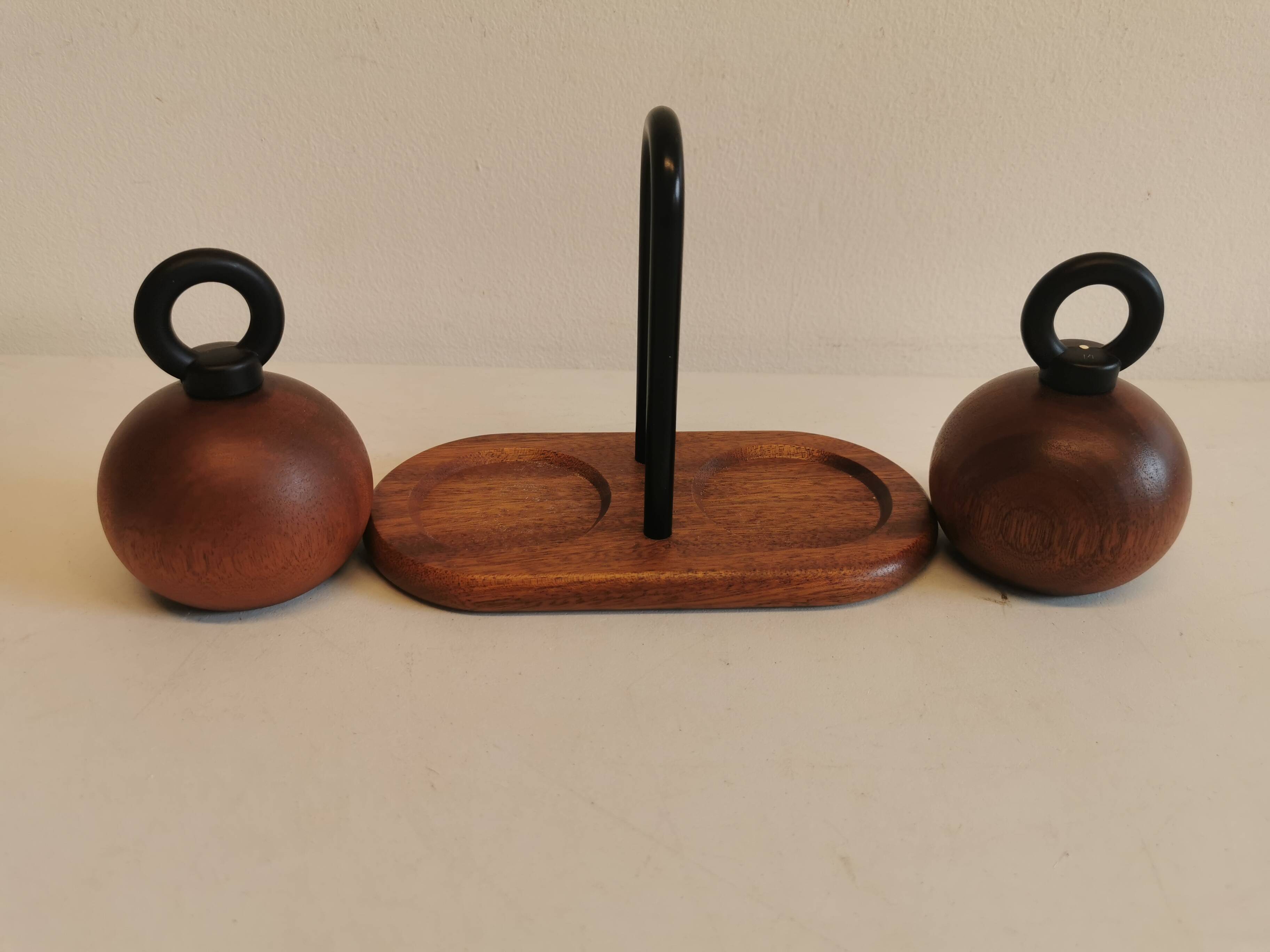A set of pepper and salt mills designed by C Jörgensen for Bodum Denmark. late 20th century.