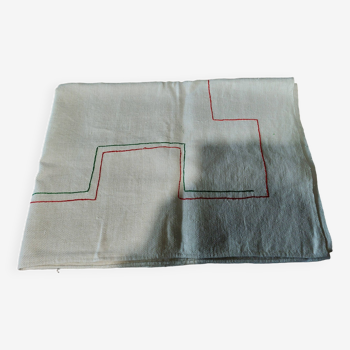 Old linen rectangular tablecloth embroidered hemp canvas 104 x 153 cm