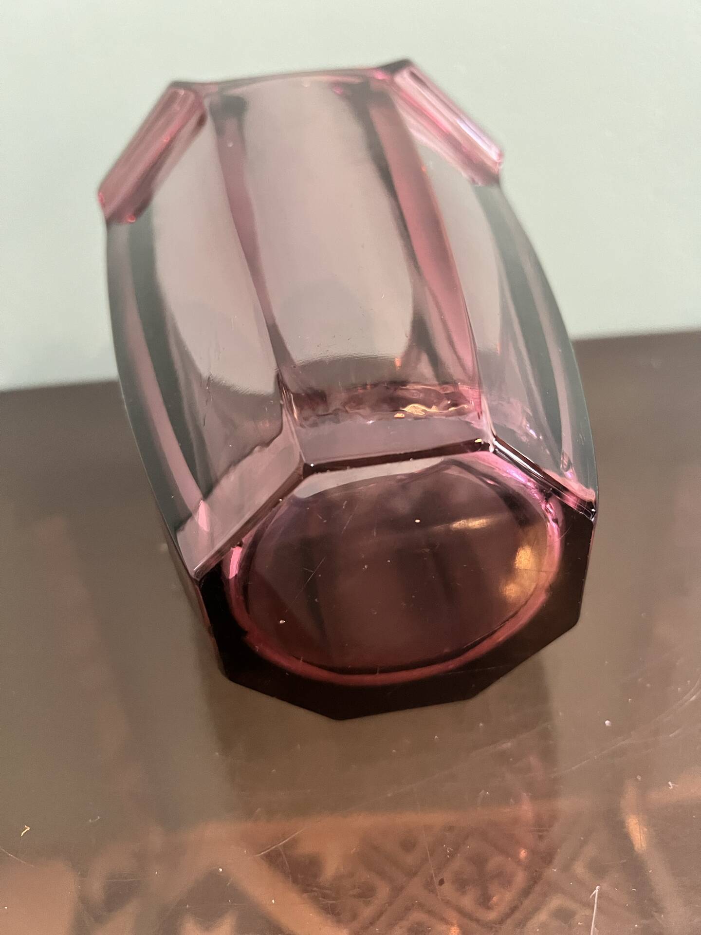 Faceted Art Deco vase in purple glass