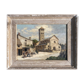 Ancien Tableau Eglise de Chapaize (Saône-et-Loire) Maréchal ferrant HSP signé