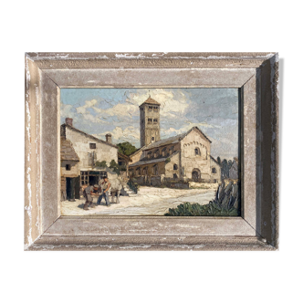 Old Painting Church of Chapaize (Saône-et-Loire) Farrier HSP signed